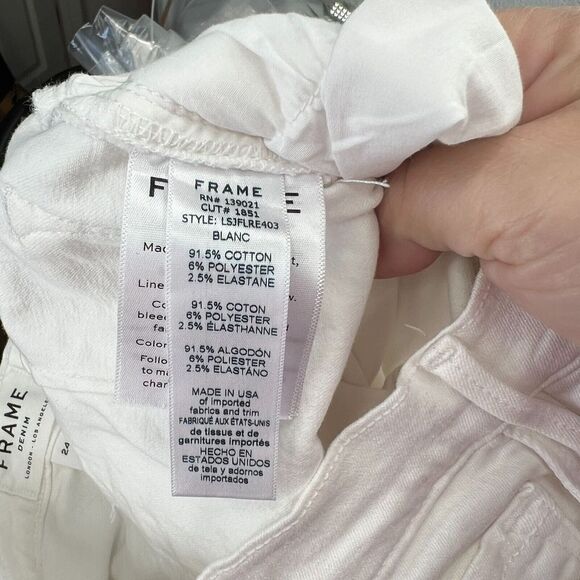 FRAME Le Skinny de Jeanne 24 Flounce Ankle Jeans Raw Edge Hem White Bell Bottom - Picture 11 of 11